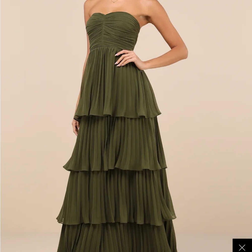 Lulus Olive Green Strapless Maxi Dress